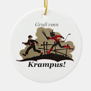 Krampus Chases Kid Ceramic Tree Decoration