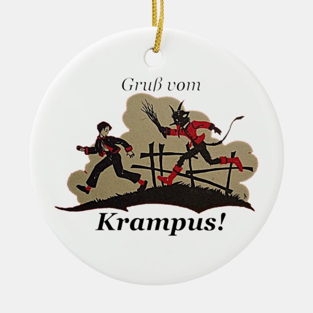 Krampus Chases Kid Ceramic Tree Decoration (Front)