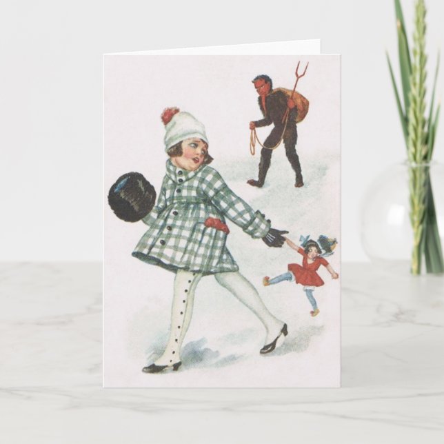 Krampus Chasing A Little Girl With Doll Holiday Card (Front)