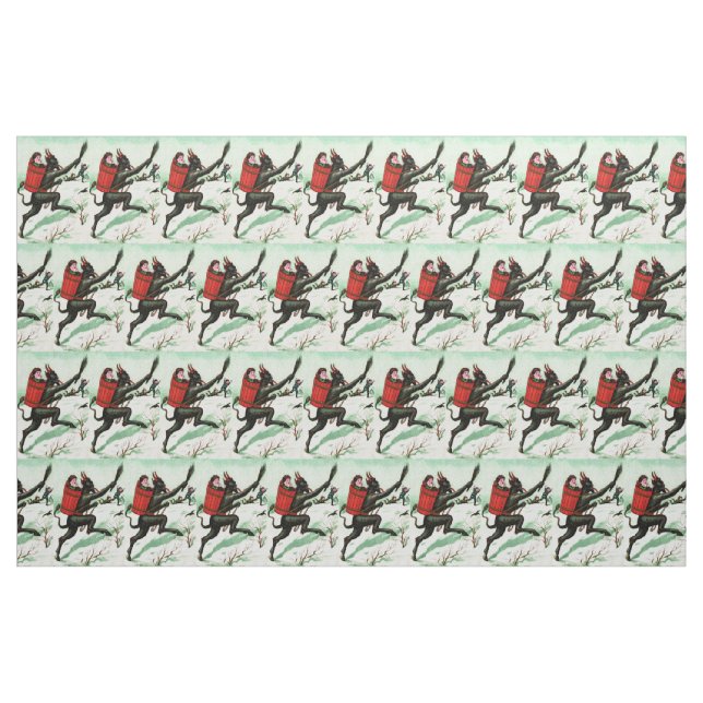Krampus Chasing Bad Children Winter Snow Fabric (Yard)