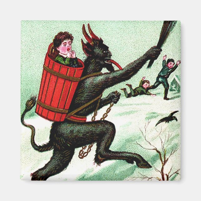 Krampus Chasing Bad Children Winter Snow Magnet (Front)