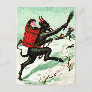Krampus Chasing Bad Children Winter Snow Postcard
