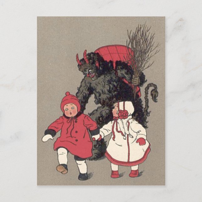 Krampus Chasing Children Switch Postcard (Front)