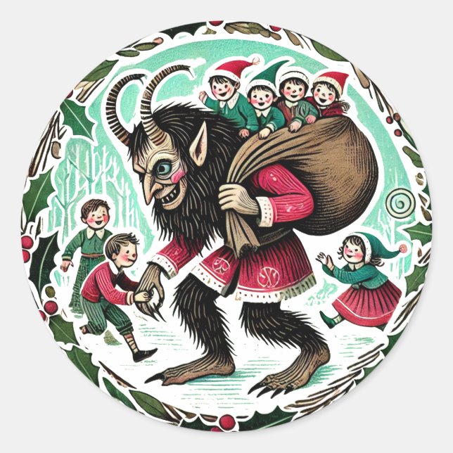 Krampus Christmas                                  Classic Round Sticker (Front)