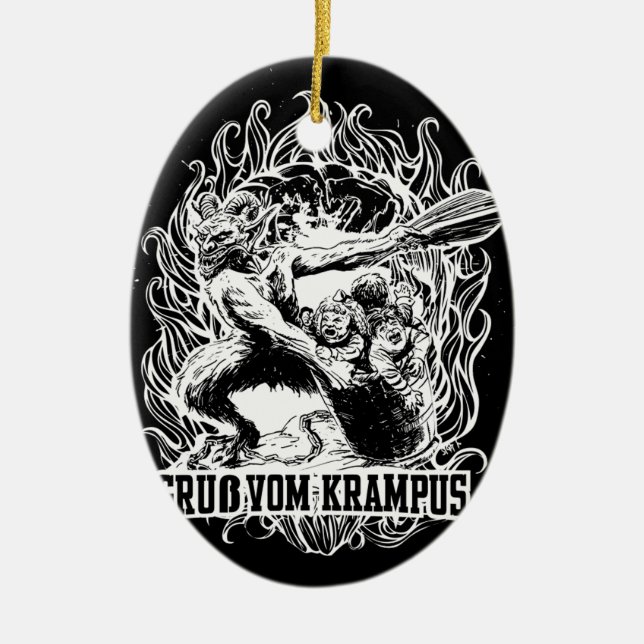 Krampus Christmas in Black Ceramic Ornament (Front)