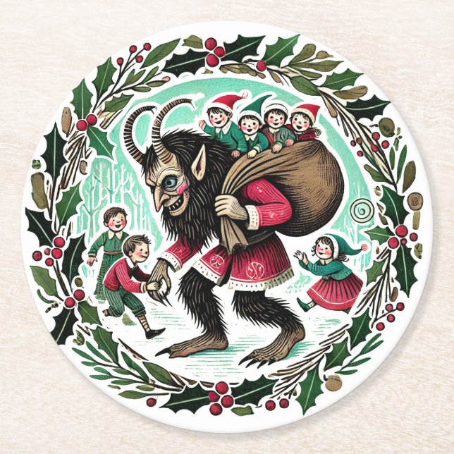 Krampus Christmas                                  Round Paper Coaster (Front)