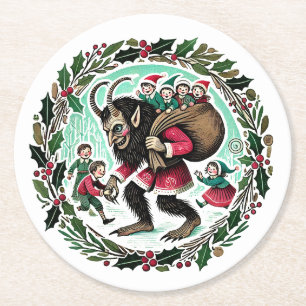 Krampus Christmas Round Paper Coaster