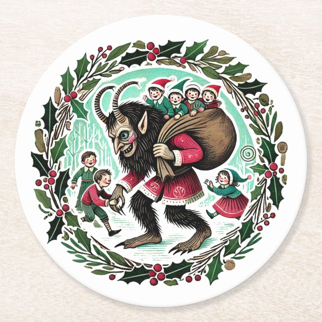 Krampus Christmas                                  Round Paper Coaster (Front)