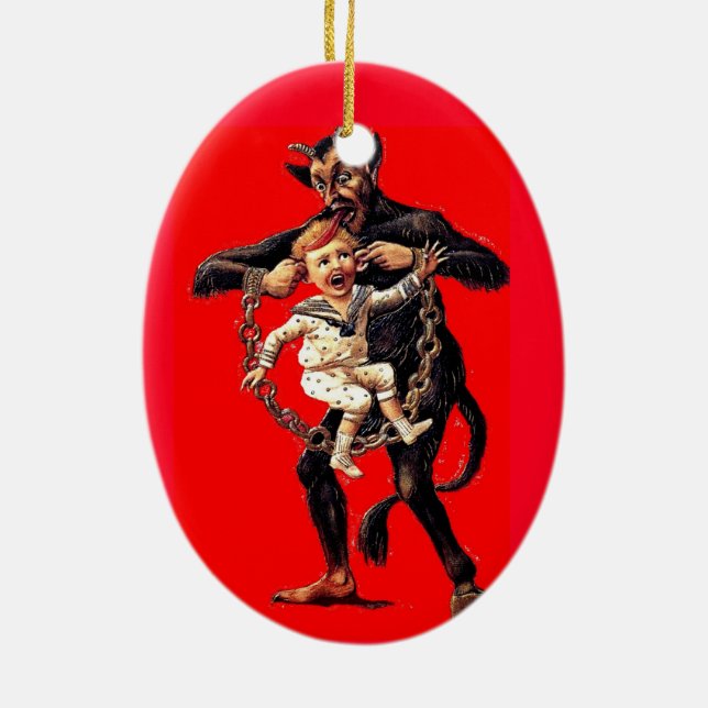 Krampus comes for bad children Christmas ornament (Back)