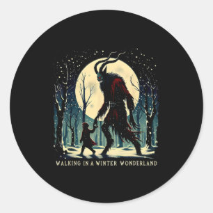Krampus Dark Winter Holiday Walking In A Winter Wo Classic Round Sticker