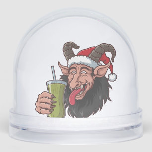 Krampus Drinking Green Matcha Christmas Spooky  Snowglobe