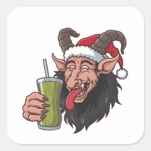 Krampus Drinking Green Matcha Christmas Spooky  Square Sticker