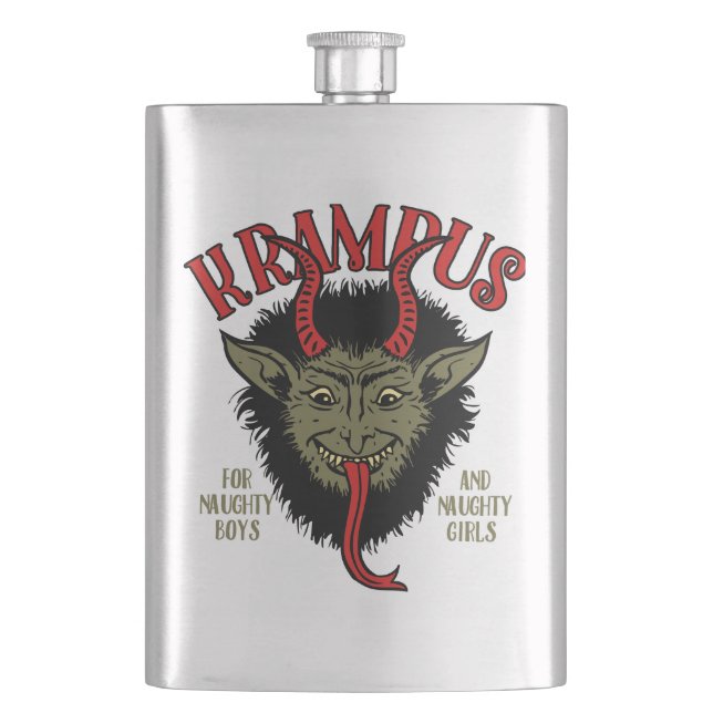 Krampus Face Naughty Hip Flask (Front)