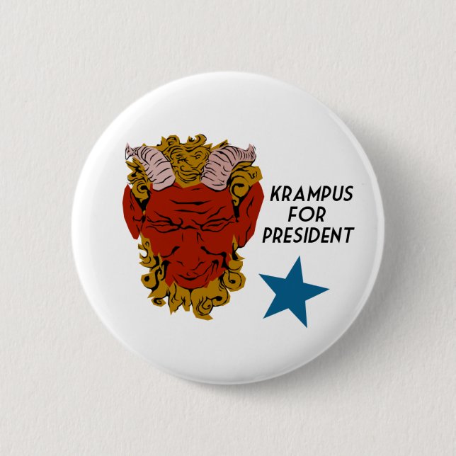 Krampus for President campaign button (Front)