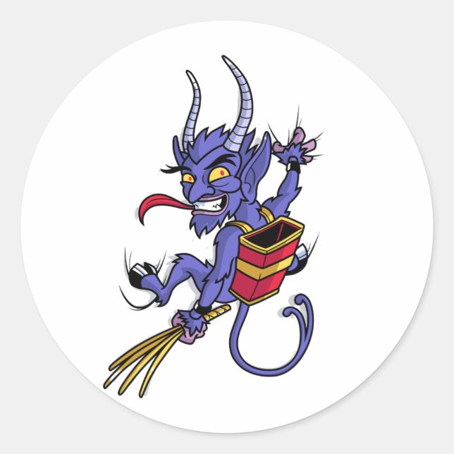 Krampus is coming christmas cartoon character illu classic round sticker (Front)