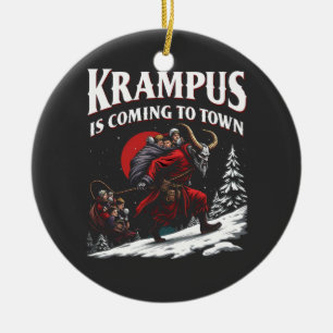 Krampus is Coming to Town Krampus Christmas Ceramic Ornament