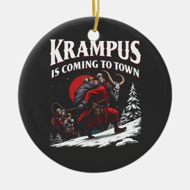 Krampus is Coming to Town Krampus Christmas  Ceramic Ornament (Front)