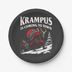 Krampus is Coming to Town Krampus Christmas Paper Plate