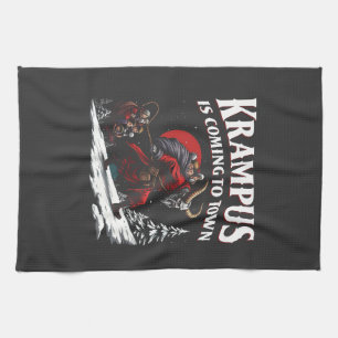 Krampus is Coming to Town Krampus Christmas  Tea Towel