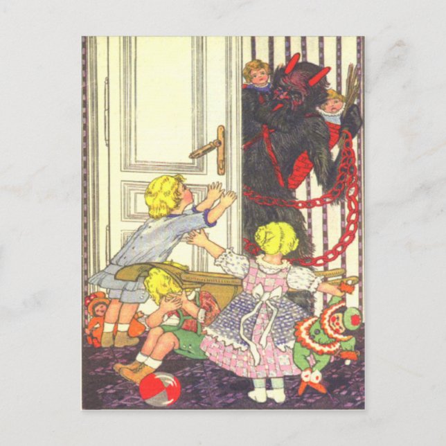 Krampus Kidnapping Bad Children Postcard (Front)