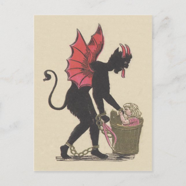 Krampus Kidnapping Child Chain Wings Postcard (Front)