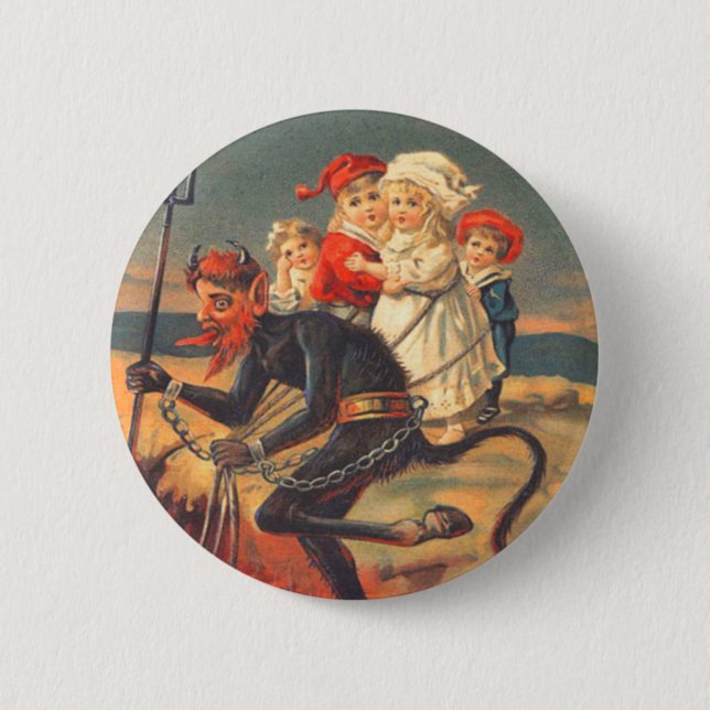 Krampus Kidnapping Children 6 Cm Round Badge (Front)