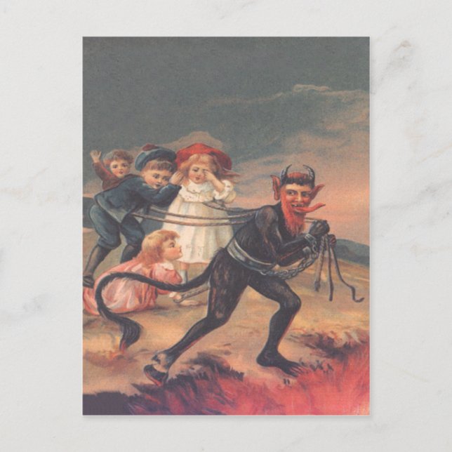 Krampus Kidnapping Children Postcard (Front)
