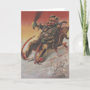 Krampus Kidnapping Children Sleigh Holiday Card