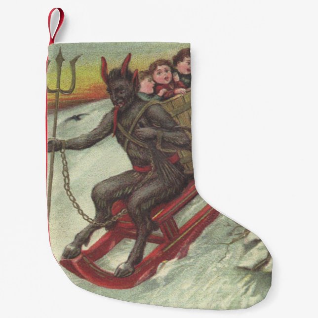 Krampus Kidnapping Children Sleigh Trident Small Christmas Stocking (Front)