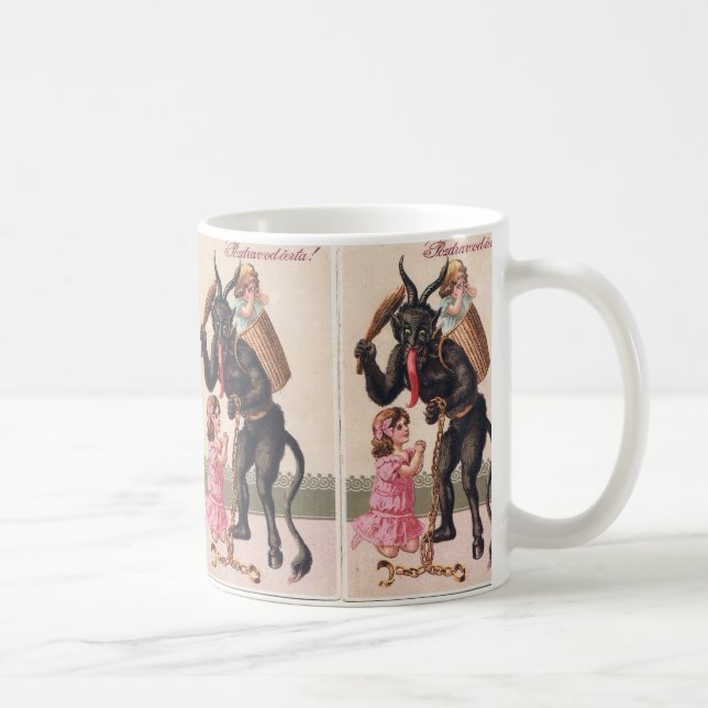 Krampus Kidnaps Girls Vintage Holiday Christmas Coffee Mug (Right)