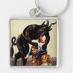 Krampus Kids in Basket Holiday Christmas Keychain