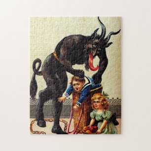 Krampus Kids in Basket Holiday Christmas Puzzle