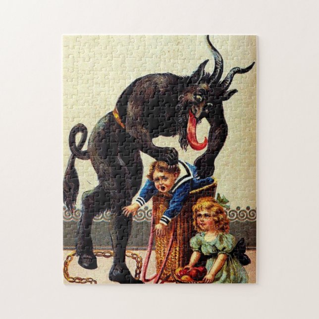 Krampus Kids in Basket Holiday Christmas Puzzle (Vertical)