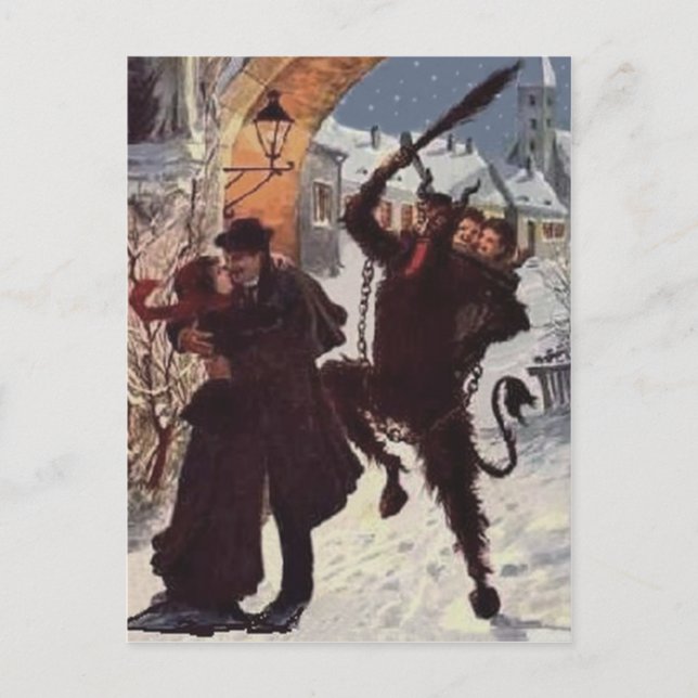 Krampus Kissing Couple Punish Kidnap Postcard (Front)