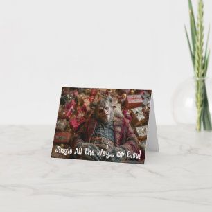 Krampus Lying Amongst Piles of Christmas Presents Holiday Card