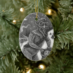 KRAMPUS & NAUGHTY CHILDREN, SCARY CHRISTMAS STORY CERAMIC ORNAMENT