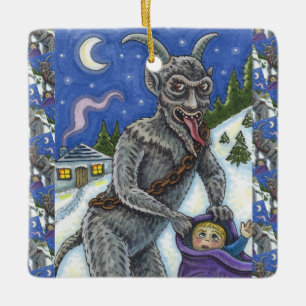 KRAMPUS & NAUGHTY CHILDREN, SCARY CHRISTMAS STORY CERAMIC ORNAMENT