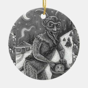 KRAMPUS & NAUGHTY CHILDREN, SCARY CHRISTMAS STORY CERAMIC ORNAMENT