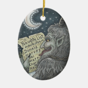 KRAMPUS NAUGHTY LIST, CHRISTMAS GOTH ORNAMENT Oval