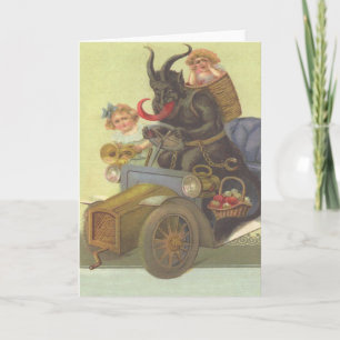 Krampus Obducting Little Girls In Car Holiday Card