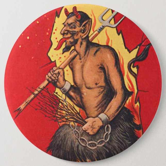 Krampus Pitchfork Switch 6 Cm Round Badge (Front)