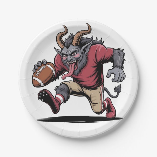 Krampus Playing Football Christmas Fitness Xmas  Paper Plate (Front)