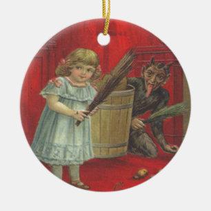 Krampus Playing With Girl Ceramic Ornament