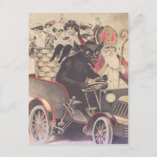 Krampus & Priest Driving With Children Postcard
