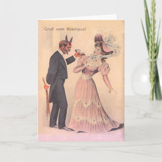 Krampus Proposing To Woman Holiday Card (Front)