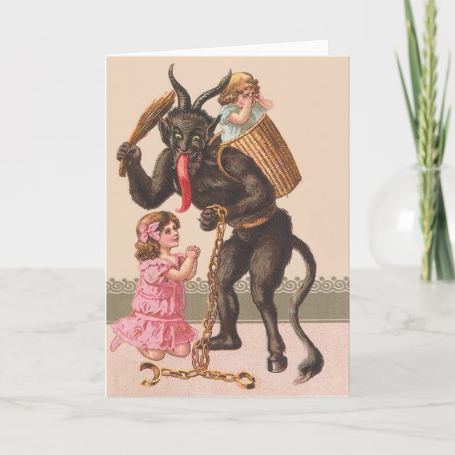 Krampus Punishing Children Switch Chain Holiday Card (Front)