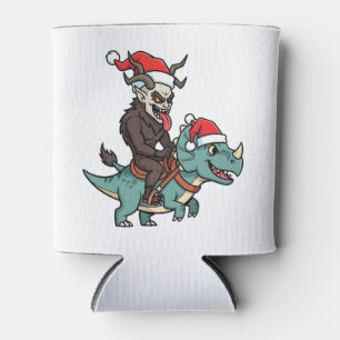 Krampus Riding A Dinosaur Santa Christmas Evil Can Cooler