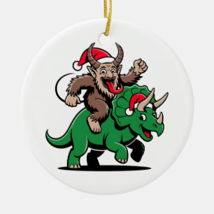 Krampus Riding A Dinosaur Santa Christmas Evil Ceramic Ornament
