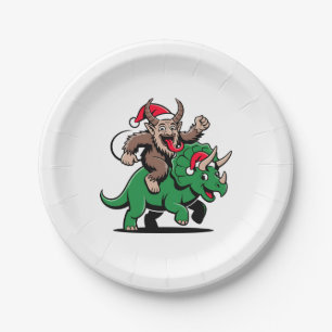 Krampus Riding A Dinosaur Santa Christmas Evil Paper Plate