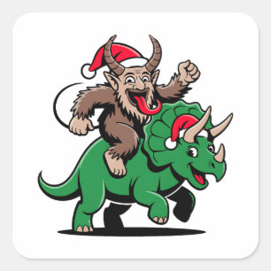 Krampus Riding A Dinosaur Santa Christmas Evil Square Sticker